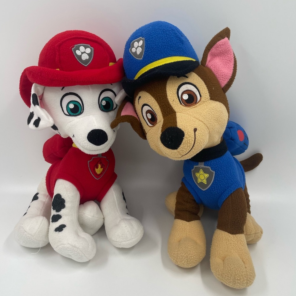 Paw Patrol Marshall & Chase Plush Toy Set - Red, Blue, Brown, White